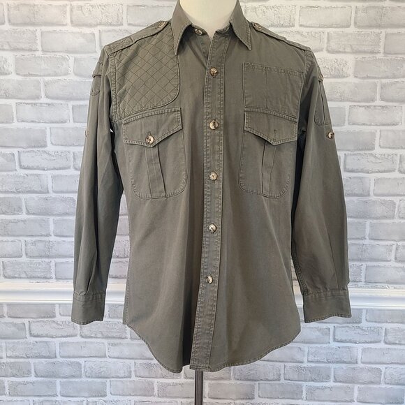 Vintage Willis and Geiger Shooting Hunting Shirt Army Green Men Med Utility USA - Picture 1 of 11